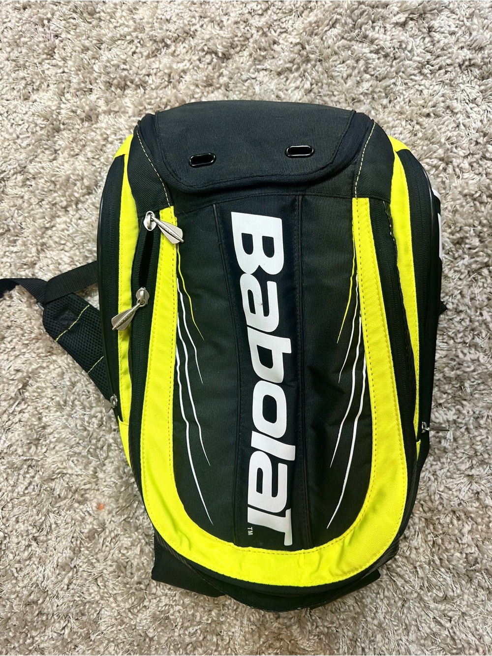 Babolat Aero Tennis Backpack Black Neon Yellow Racket Bag with Handle Cover